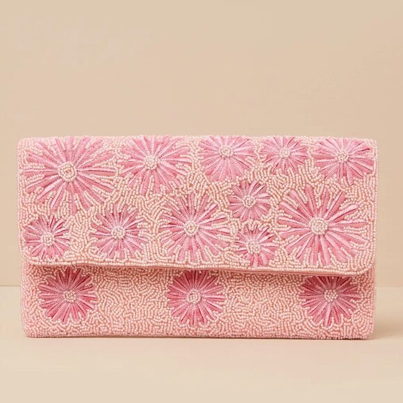 Lulus Beaded Floral Crossbody Clutch - Pink - Picture 3 of 10